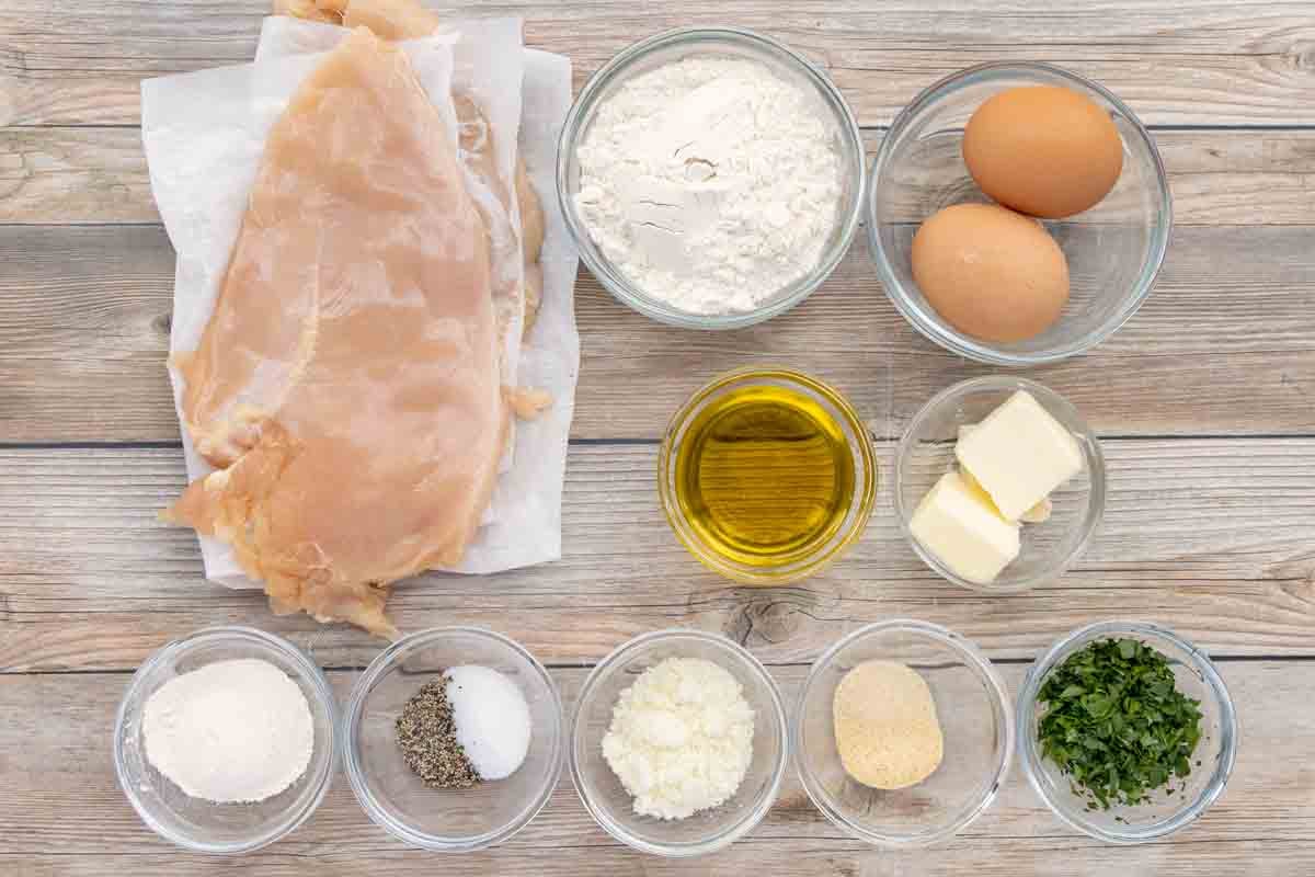 Ingredients required to make the recipe prepared on the countertop. 