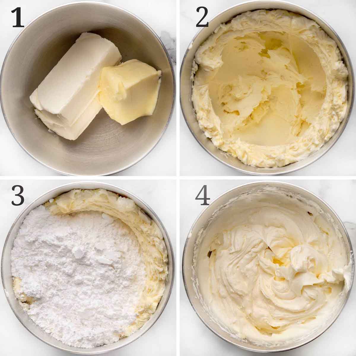 collage showing how to make frosting.