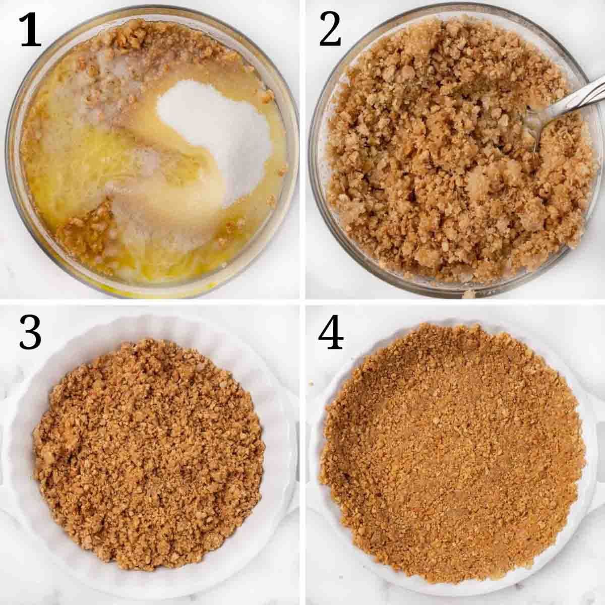 collage showing how to make graham cracker pie crust