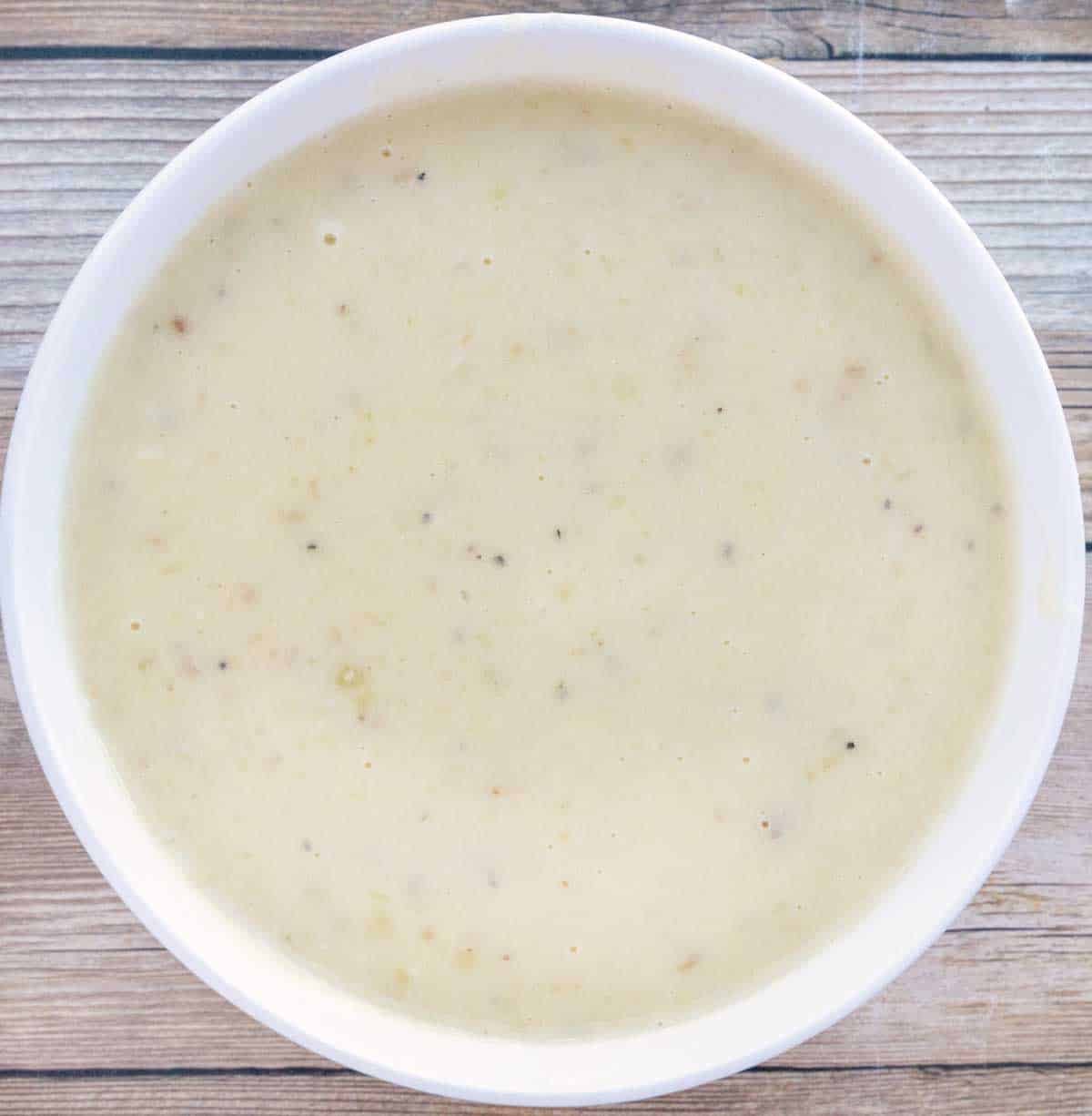 potato soup in a white bowl.