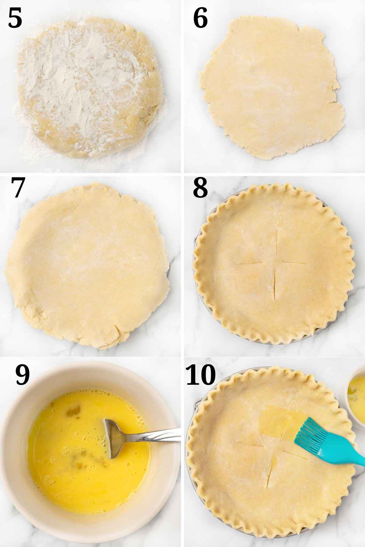 Collage showing how to finish pie assembly.