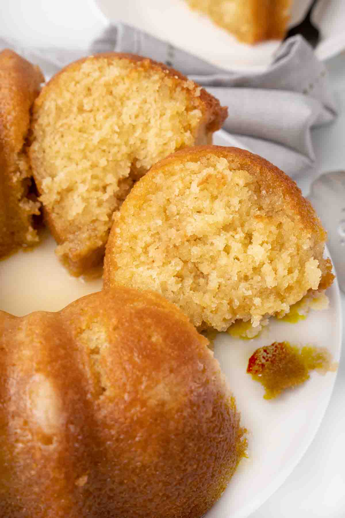 Kentucky butter cake sliced showing inside of cake.