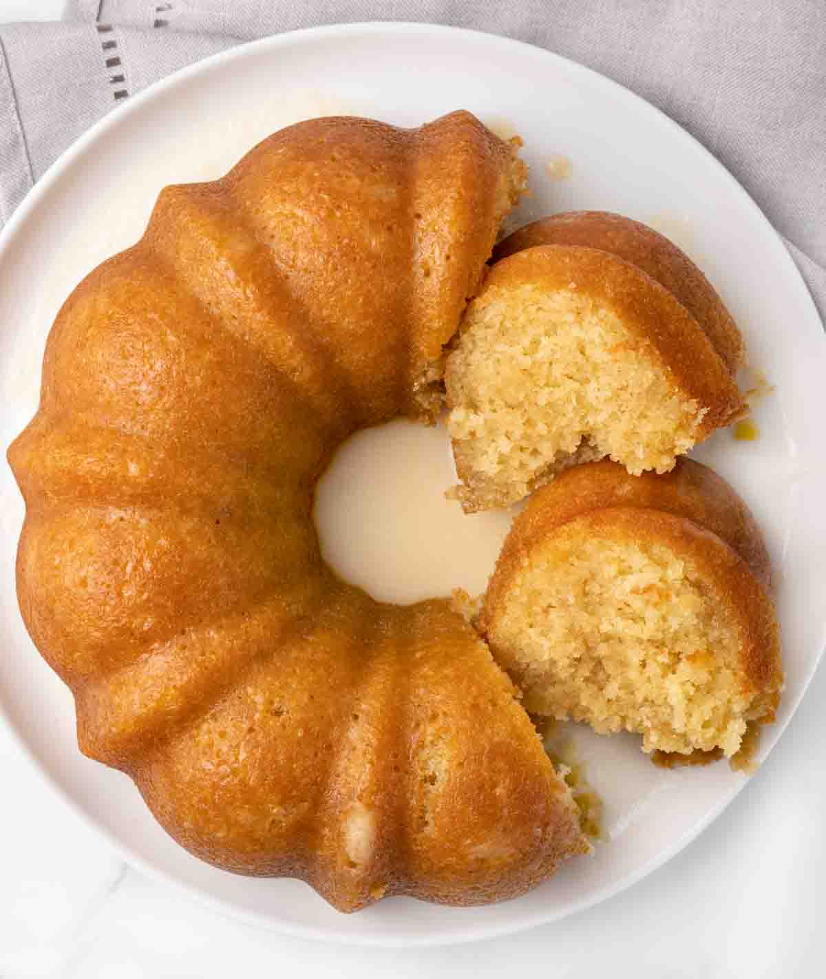 Kentucky butter cake sliced showing inside of cake.