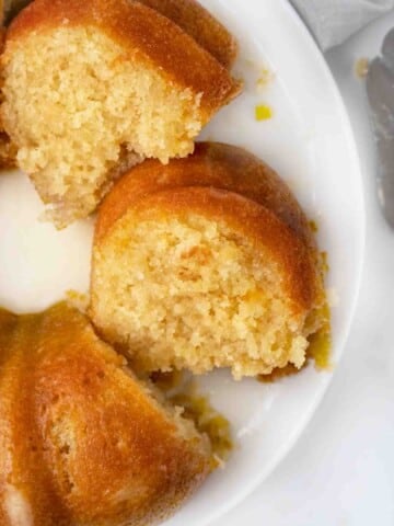 Kentucky butter cake sliced showing inside of cake.