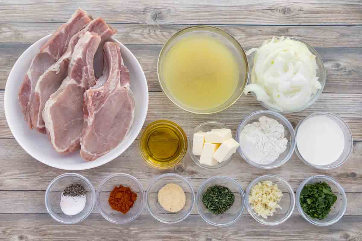 Ingredients required to make the recipe prepared on the countertop.
