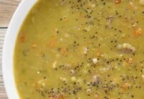 Pinterest image for split pea soup with ham.