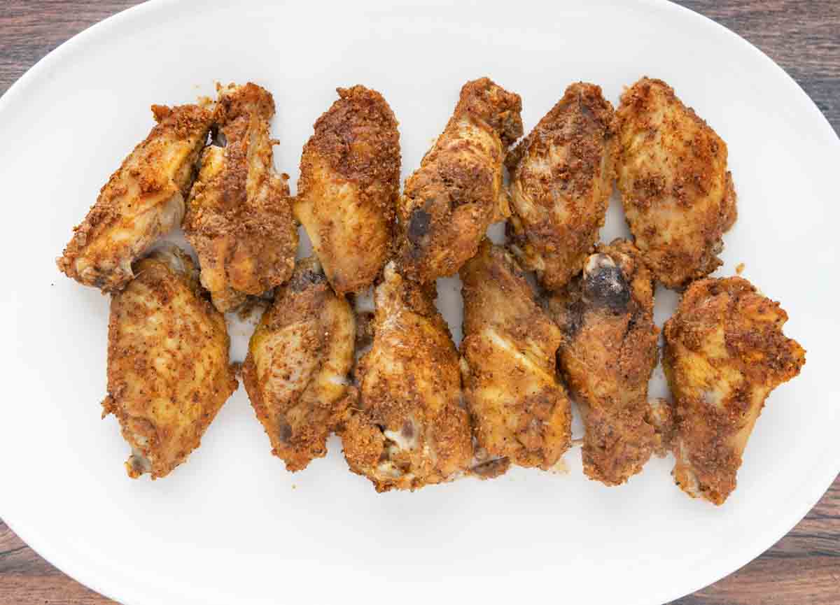 Wings on a white platter.