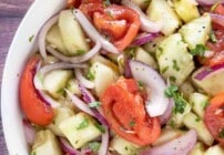 Pinterest image for cucumber tomato salad.