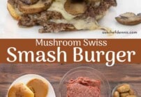 Pinterest image for mushroom Swiss smash burger.