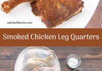 Pinterest image for smoked chicken leg quarters.