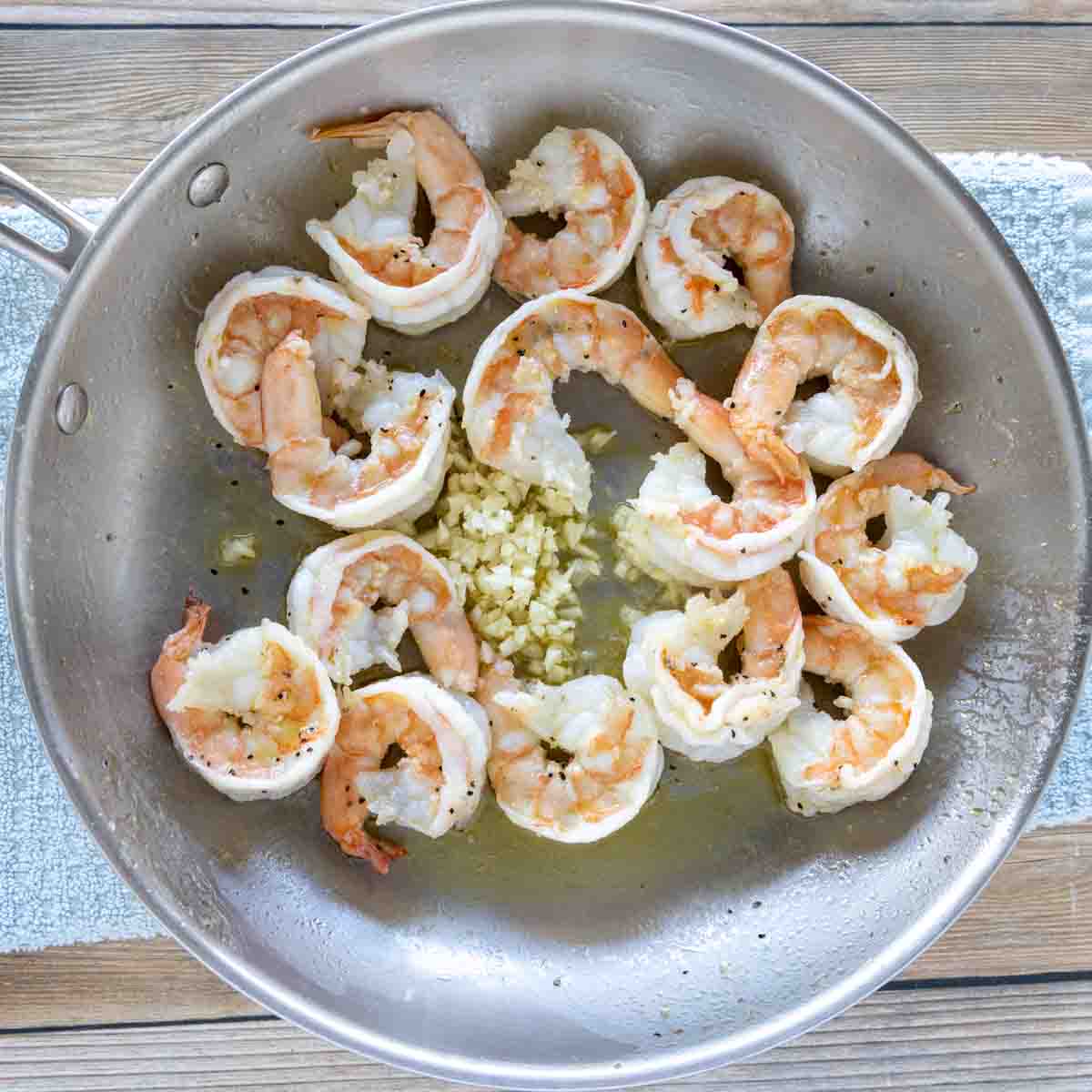 garlic added to the pan.