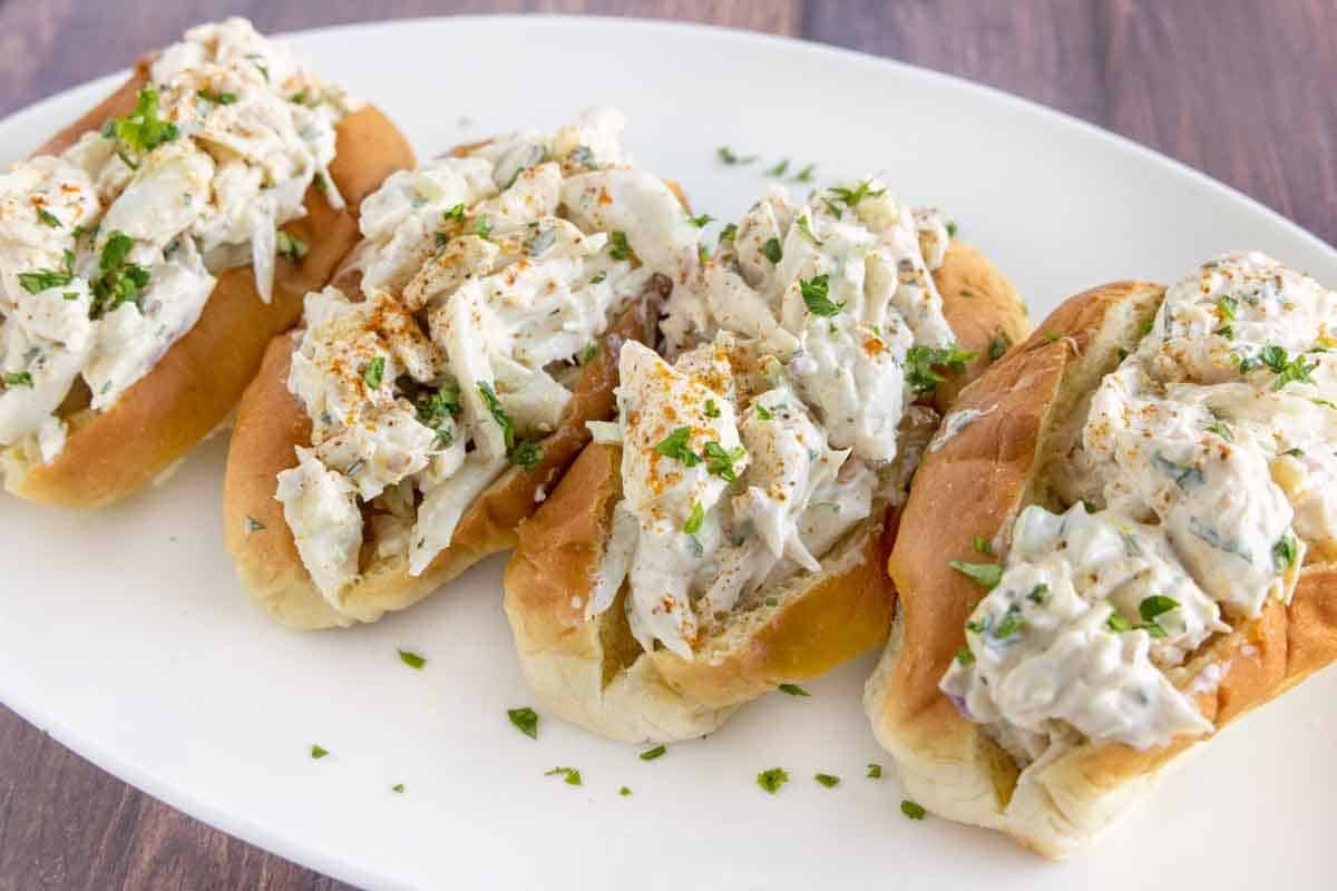 New England Crab Rolls on a white plate.