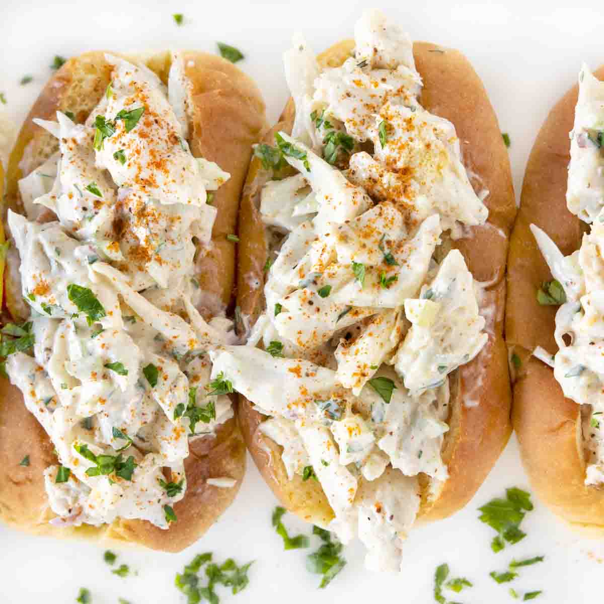 New England Crab Rolls on a white plate