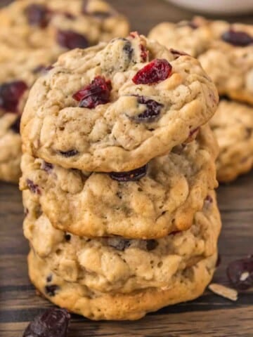 stack of cranberry oatmeal cookies.