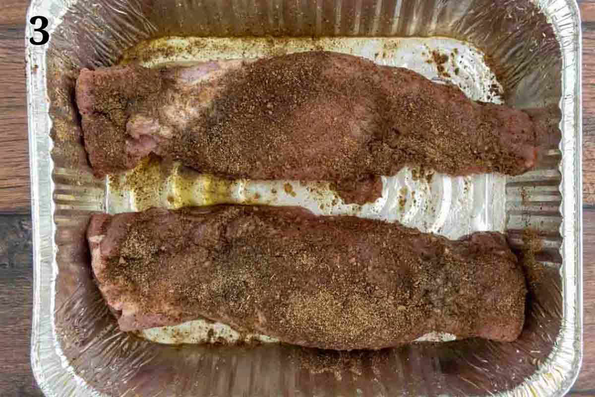 Seasoned meat in disposable foil pan