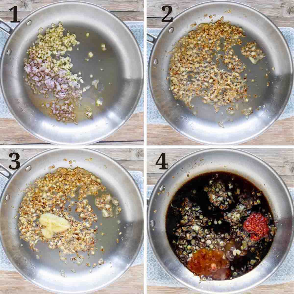 collage showing how to make sauce.
