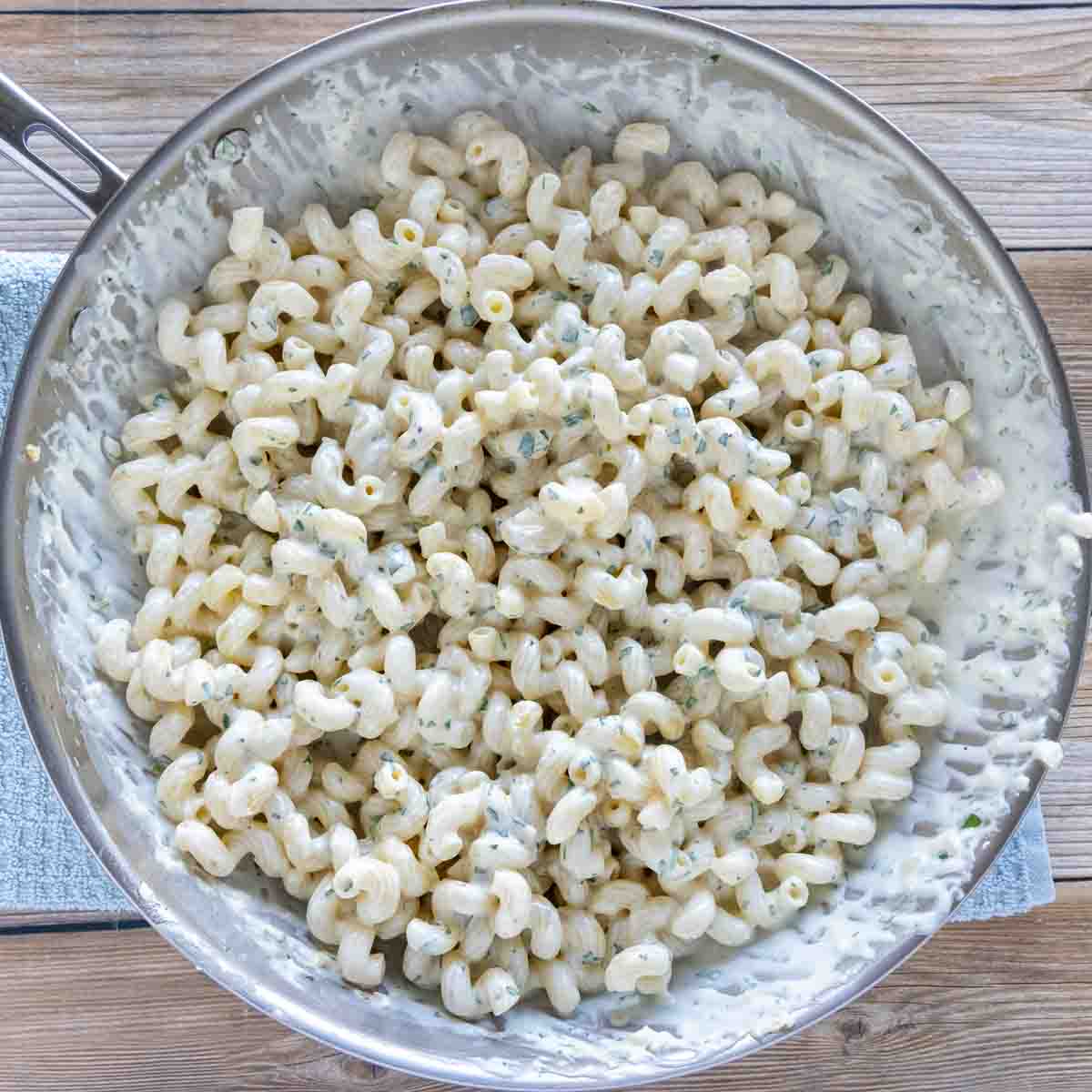 cream cheese pasta in a frying pan.