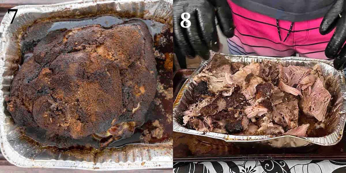 Collage showing how to prepare cooked roast.