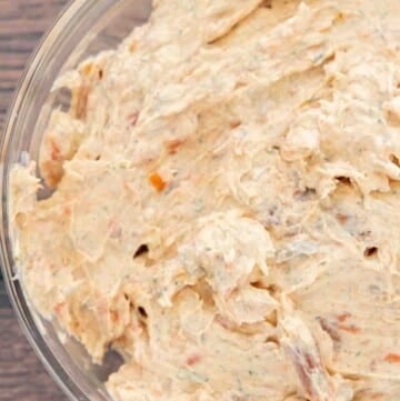 smoked salmon dip in a glass bowl.