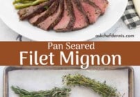Pinterest image for pan seared filet mignon.