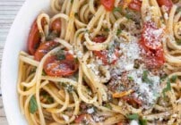 Pinterest image for tomato basil pasta.