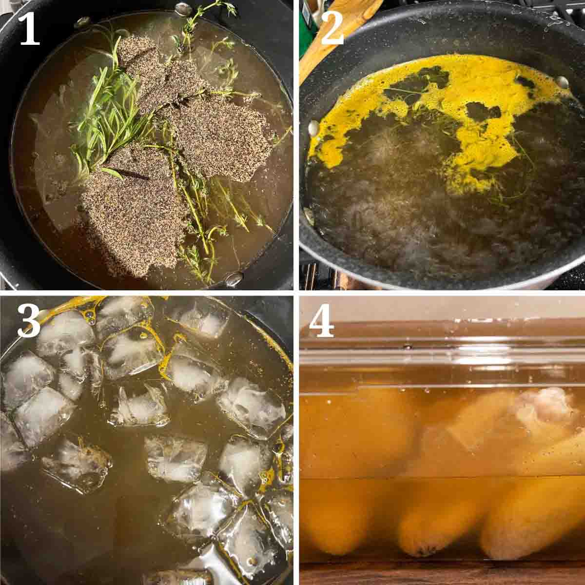 Collage showing how to make wet brine.