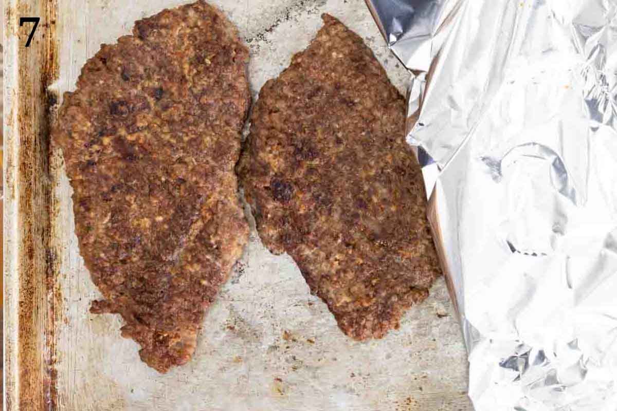 beef covered with foil.
