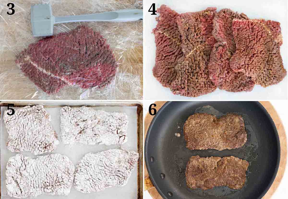 Collage showing how to prep and cook beef.
