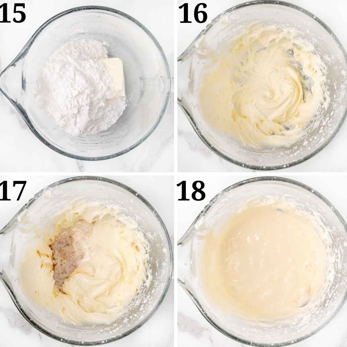 Collage, die zeigt, wie man Zuckerguss herstellt.