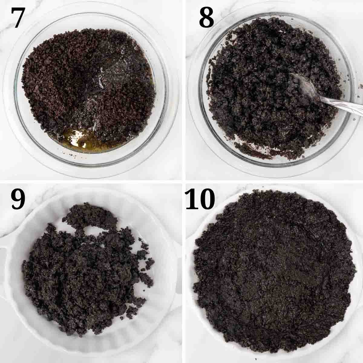 Collage showing how to make oreo crust.