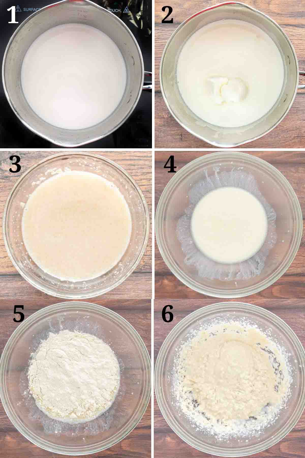 Collage showing how to begin dough.