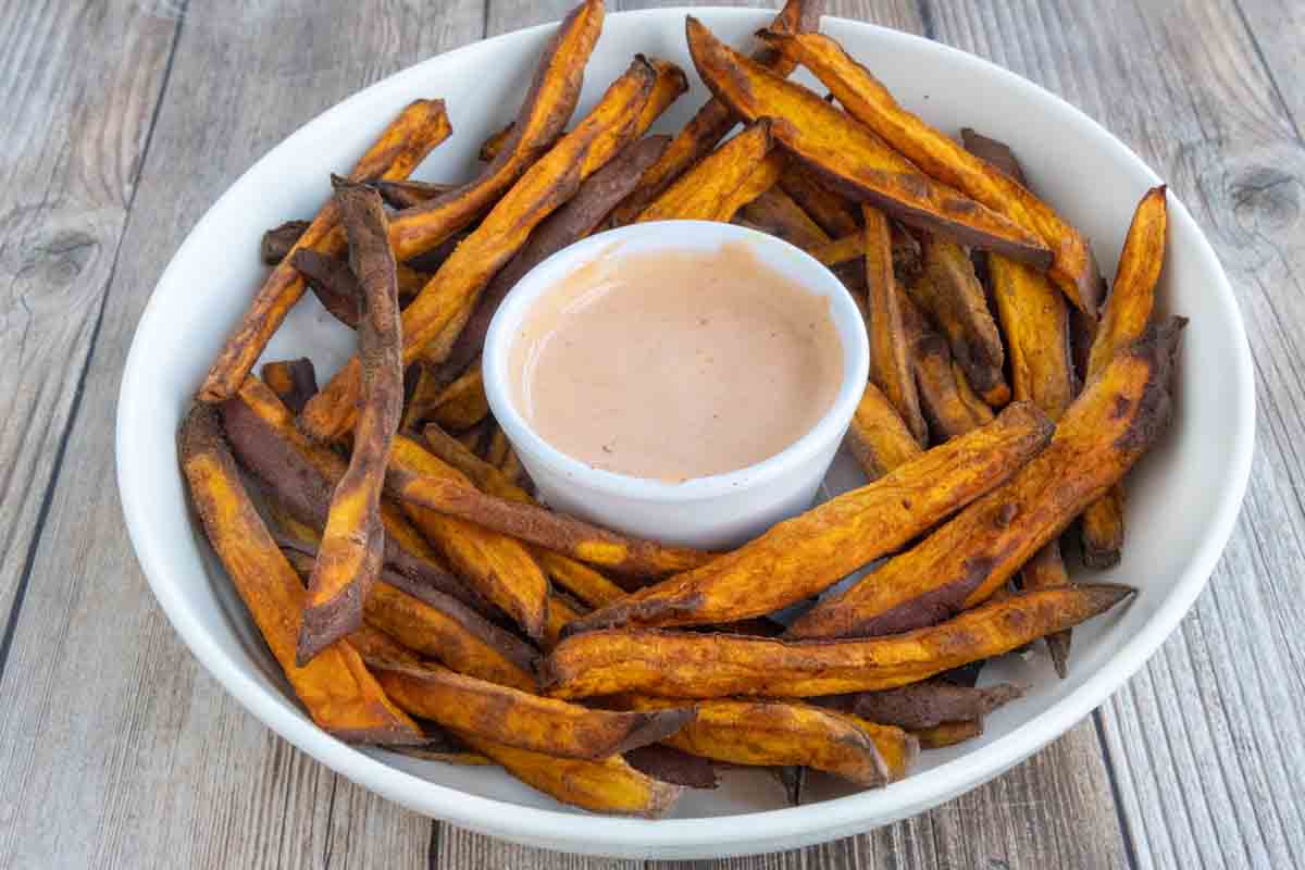 Sweet potato fries with sriracha mayo.