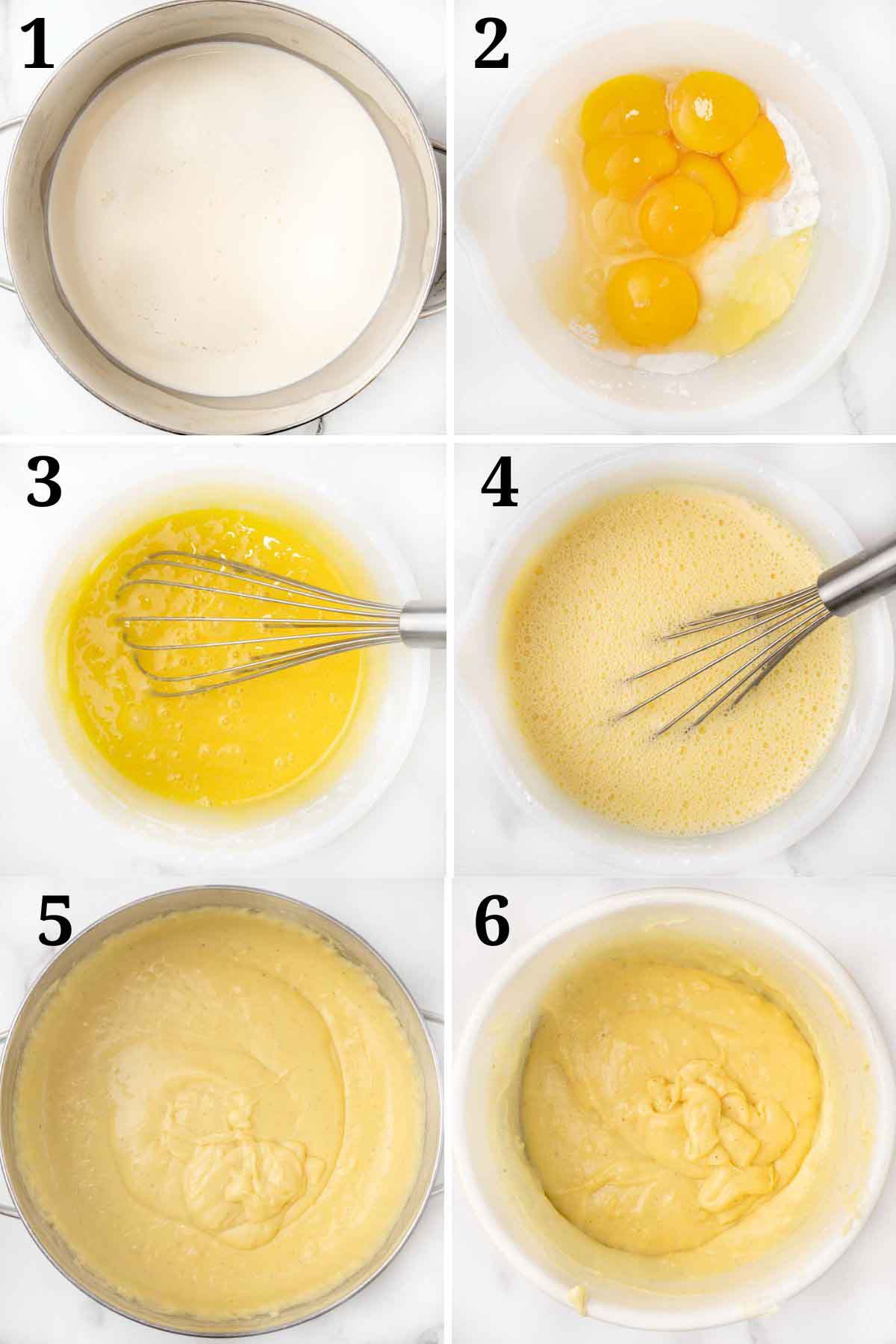 collage showing how to make custard filling.