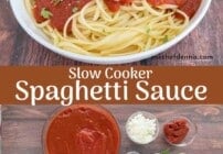 Pinterest image for slow cooker spaghetti sauce.
