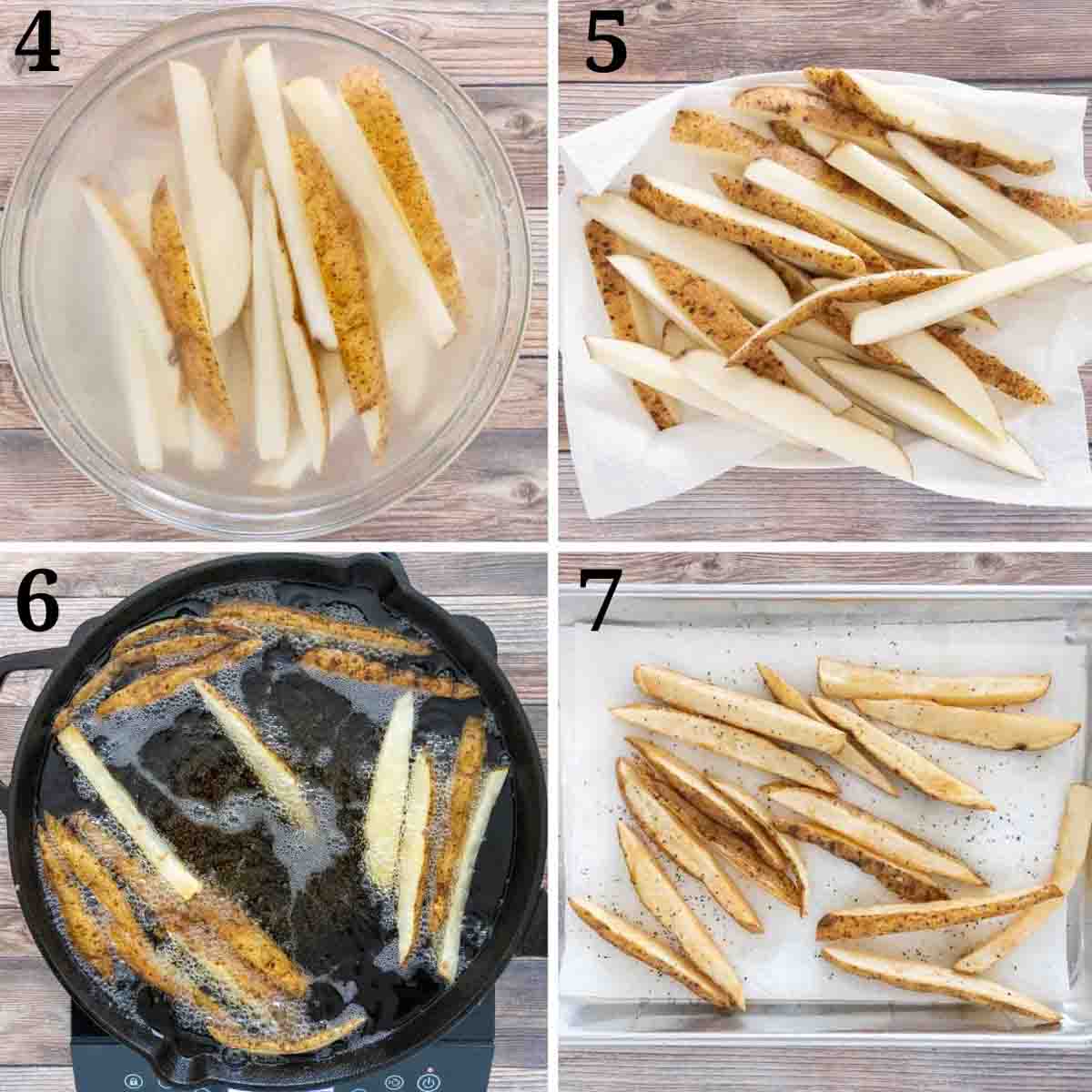 Collage showing how to finish making french fries.