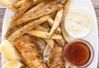 Pinterest image for fish and chips.