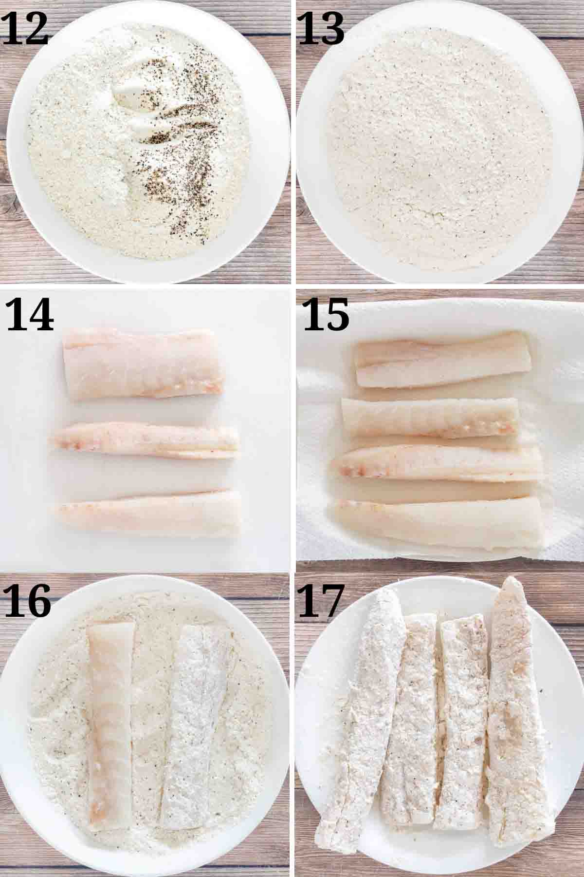 Collage showing how to prepare cod.