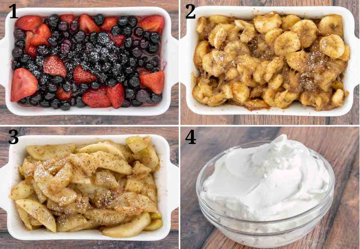 Collage of four toppings for recipe.