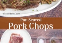 Pinterest image for pan seared pork chops.