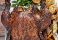 Pinterest image for whole smoked chicken.