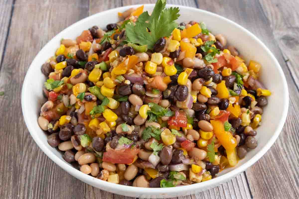 Texas caviar in a white bowl.