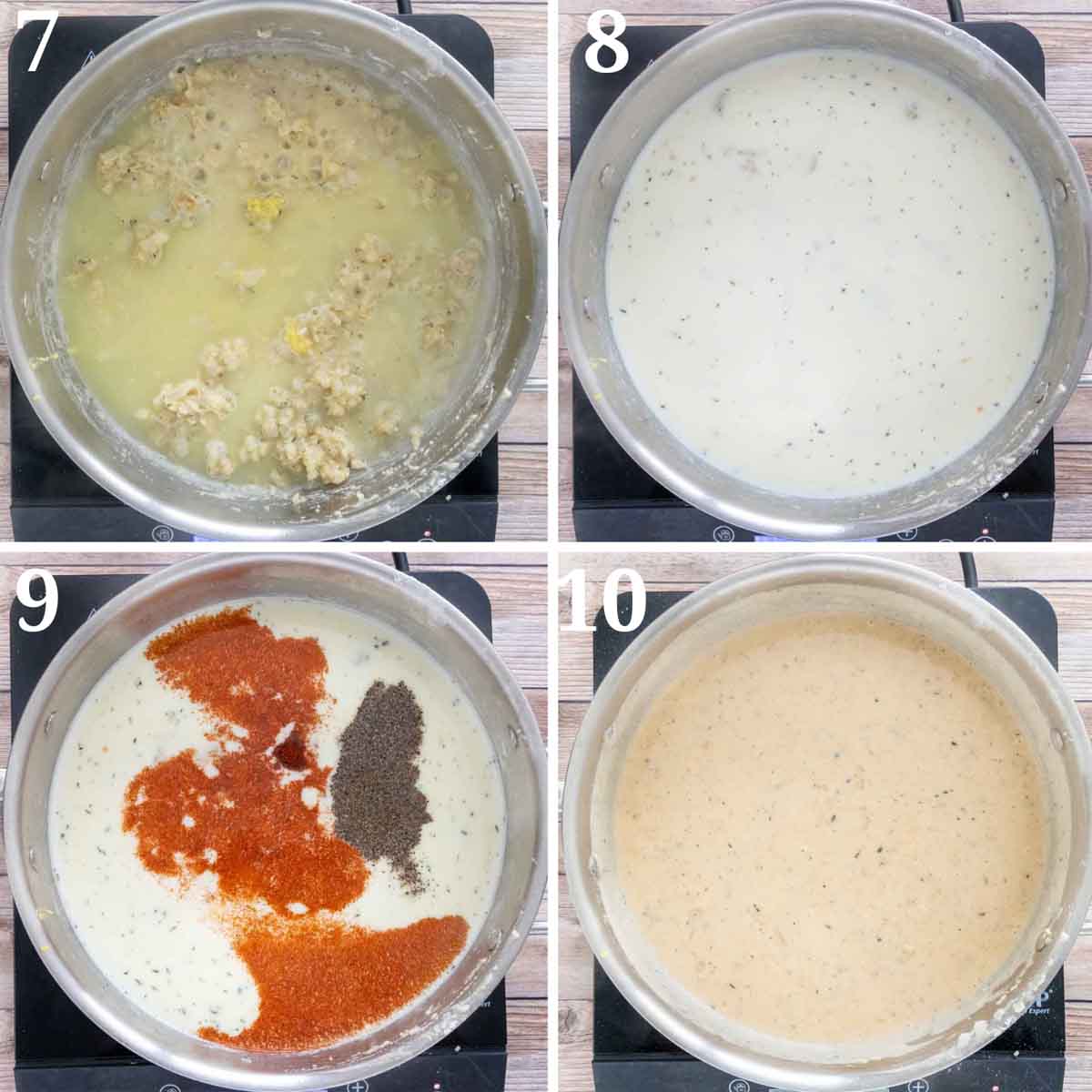 Collage showing final steps to make sauce.