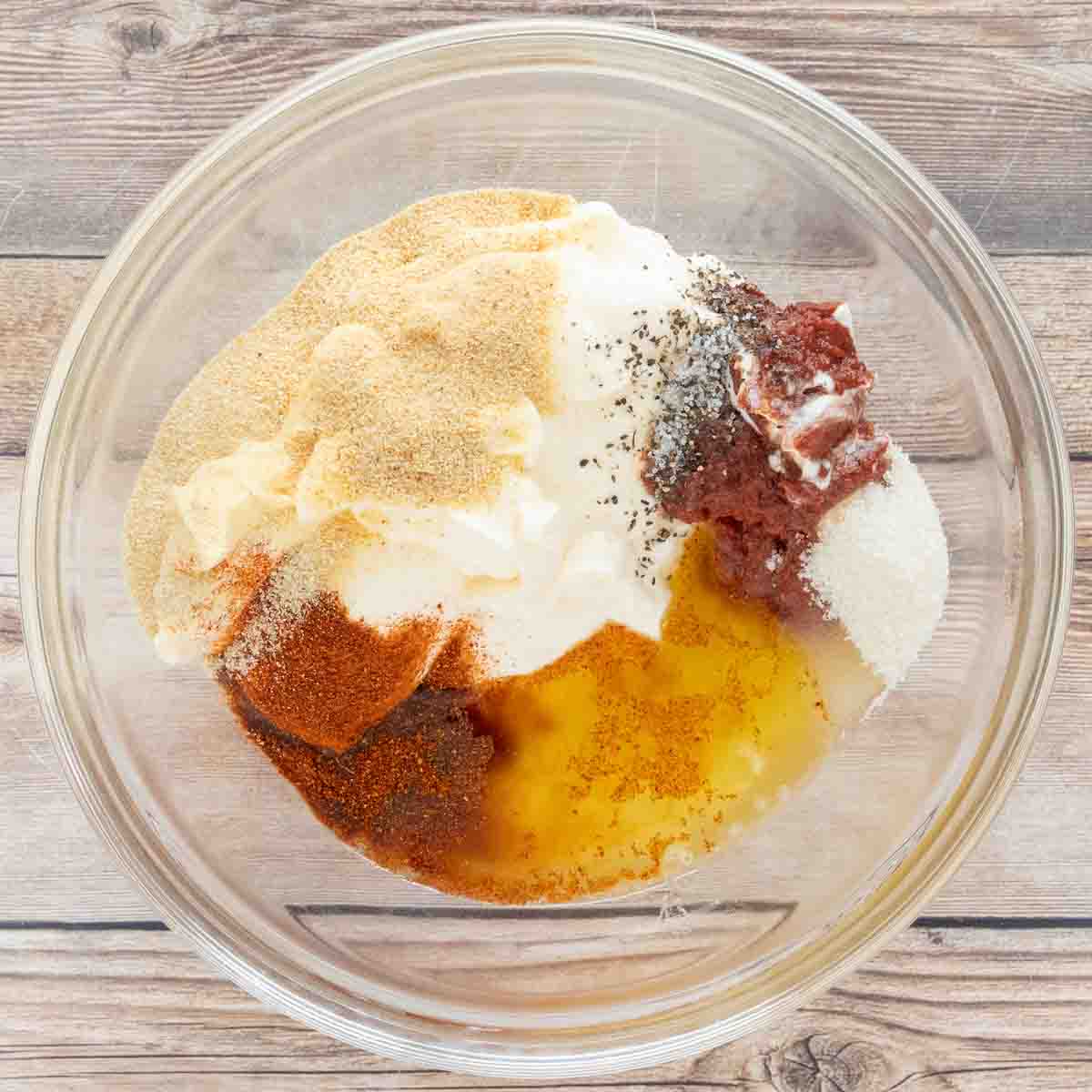 ingredients for recipe in a glass bowl.