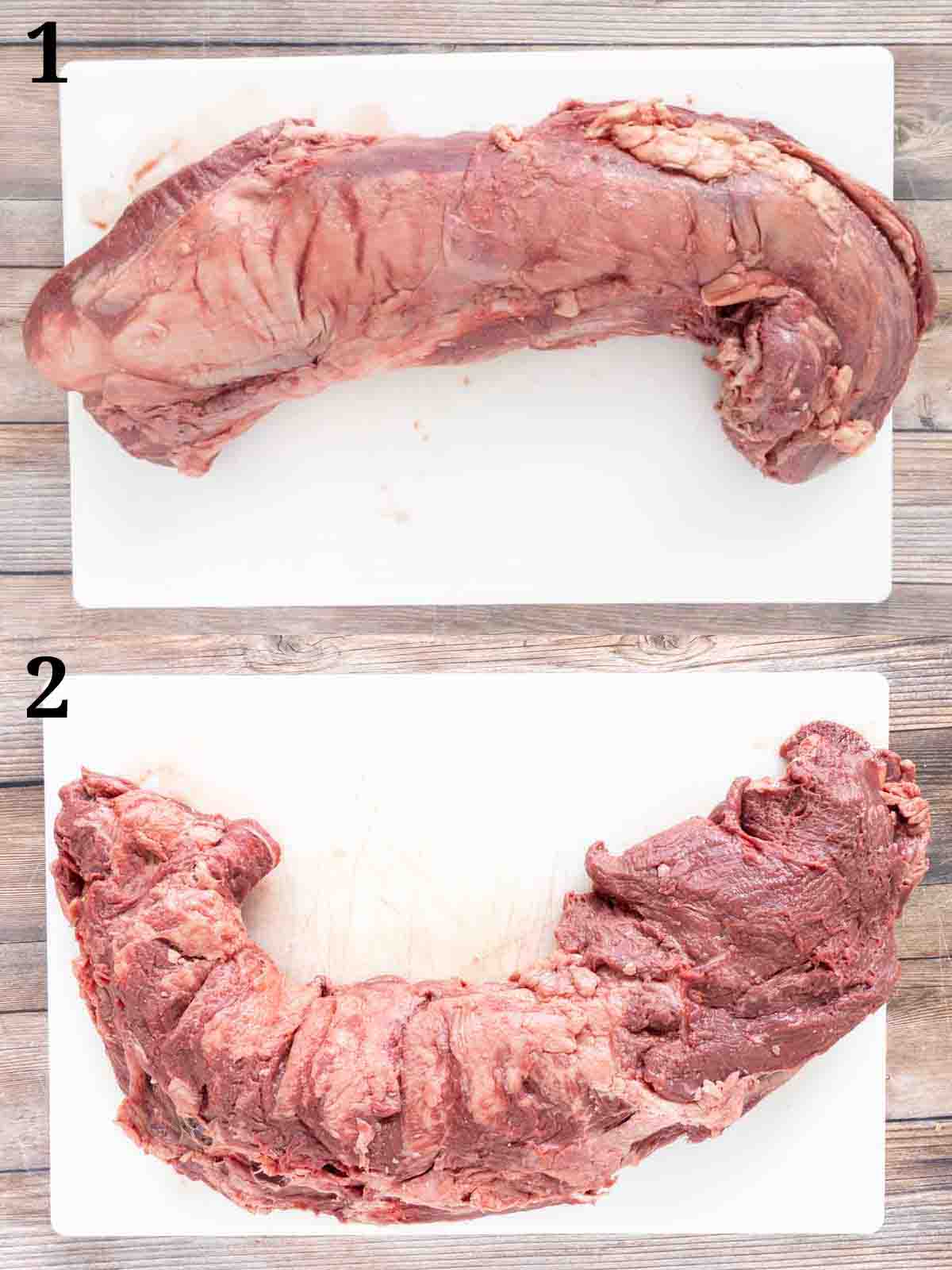 Collage showing how to prep meat.