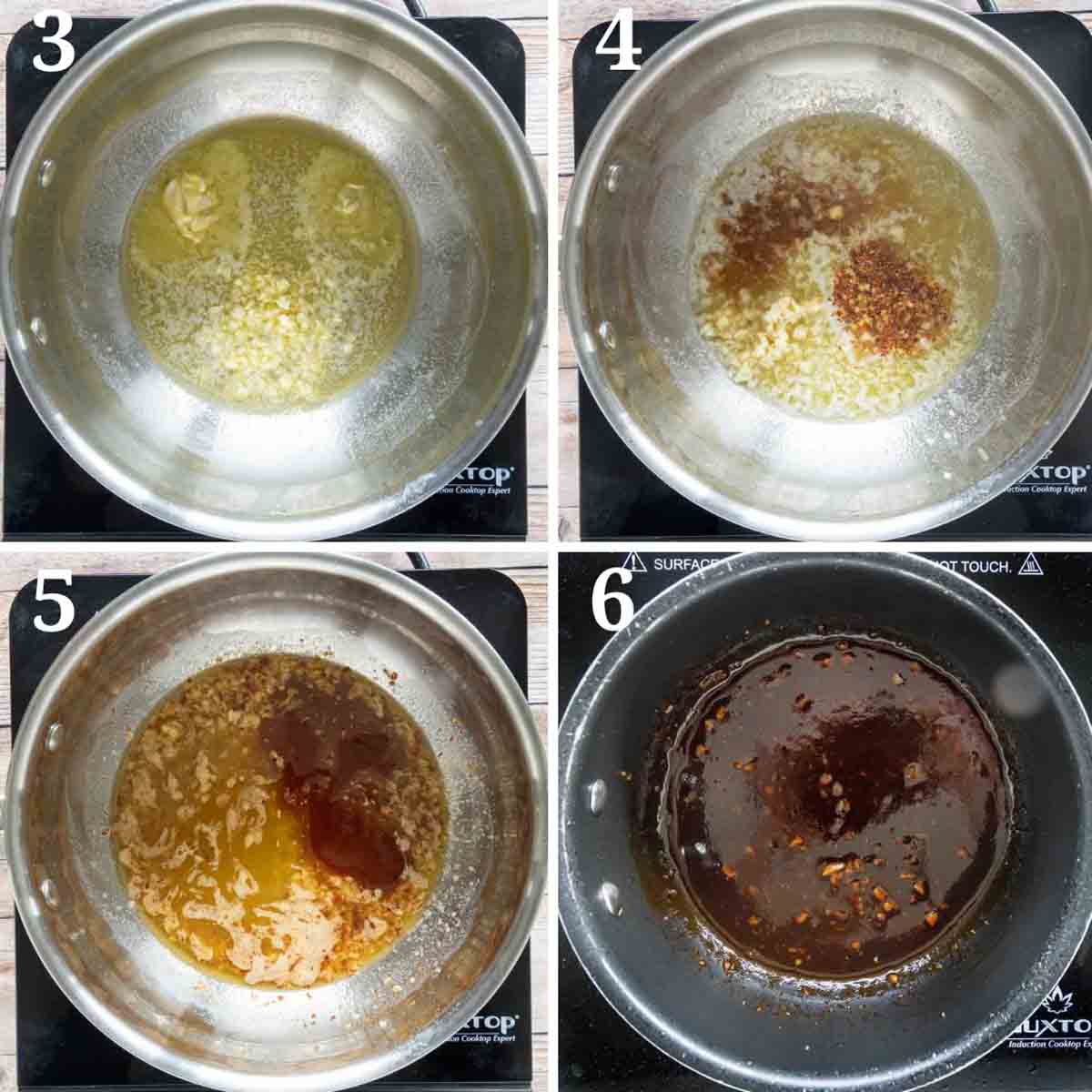 Collage showing how to make sauce.