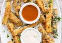 Pinterest image for fried zucchini sticks.