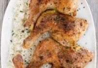 Pinterest image for honey garlic chicken quarters.