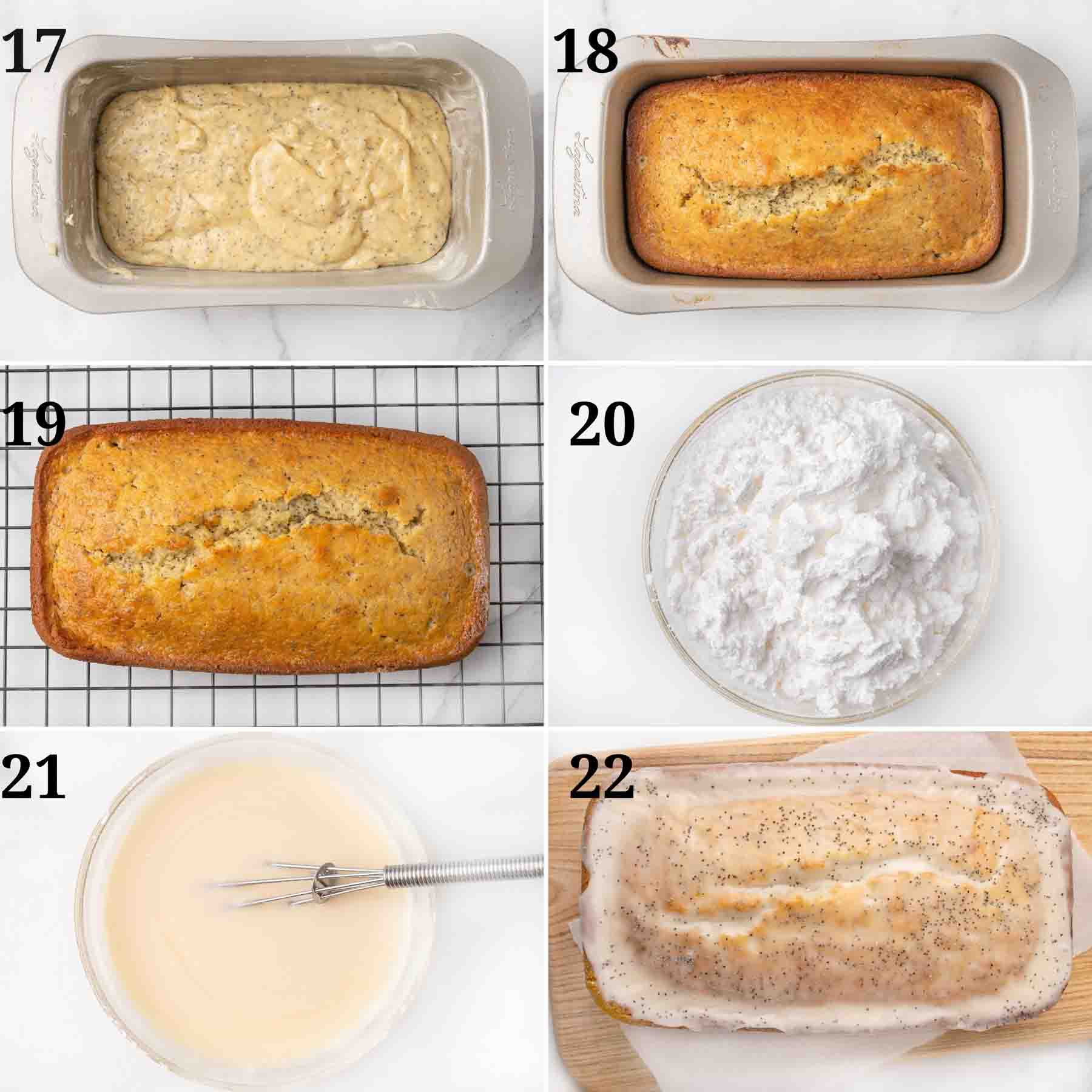 Collage showing how to bake the recipe and make the glaze.