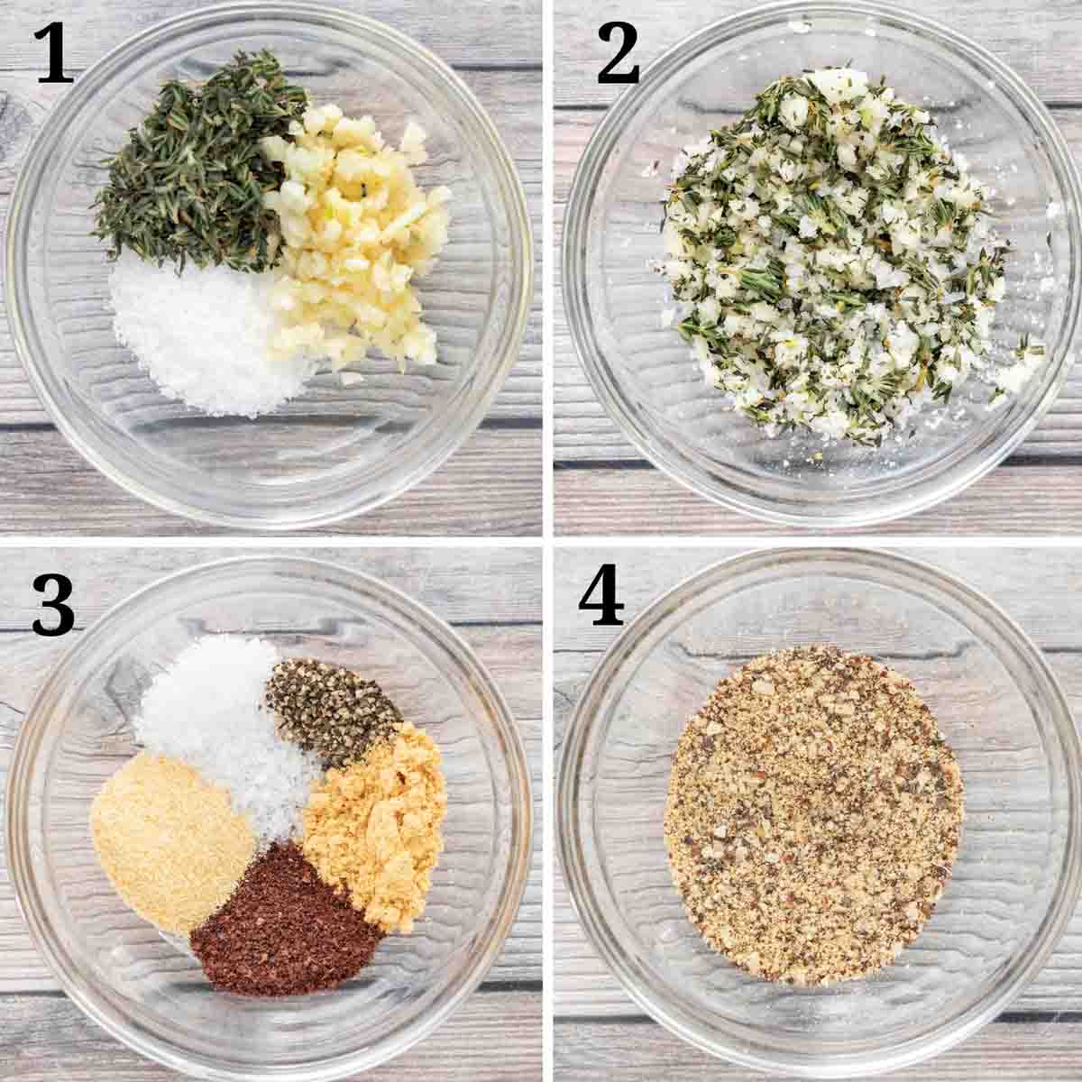 Collage showing how to prepare the seasonings.