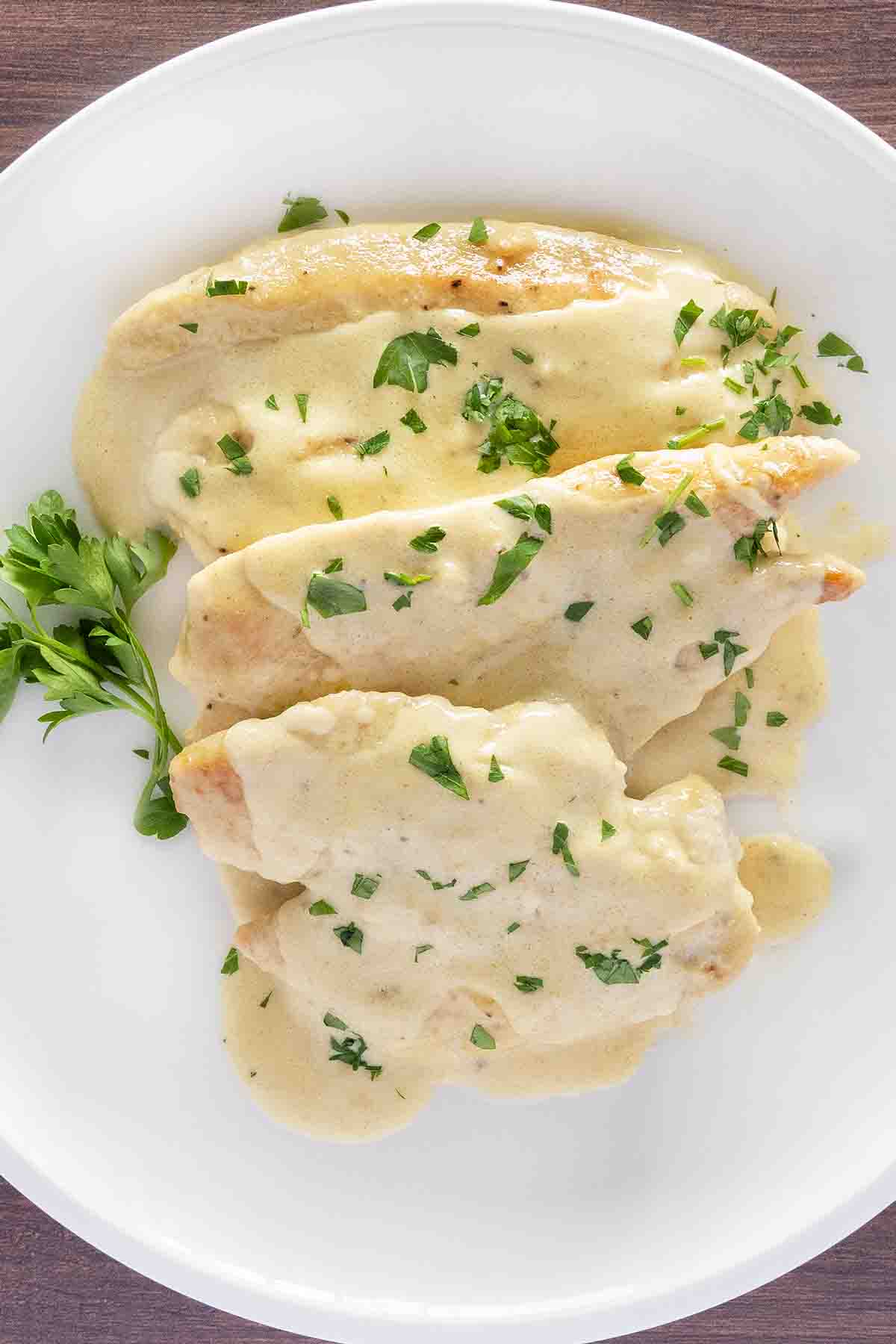 Creamy Honey Mustard Chicken on a white plate.